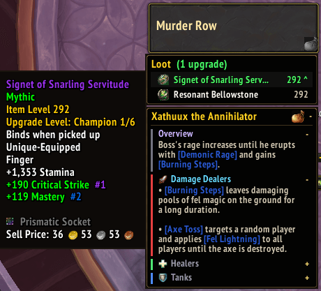 Hover over any item in the boss loot list to see the tooltip.