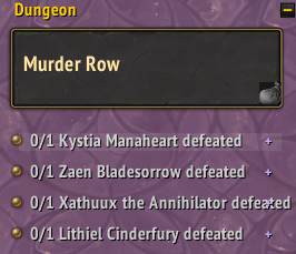 Boss Panel before any bosses are selected. Plus icons on each boss name. Loot bag on bottom right corner of dungeon name banner.