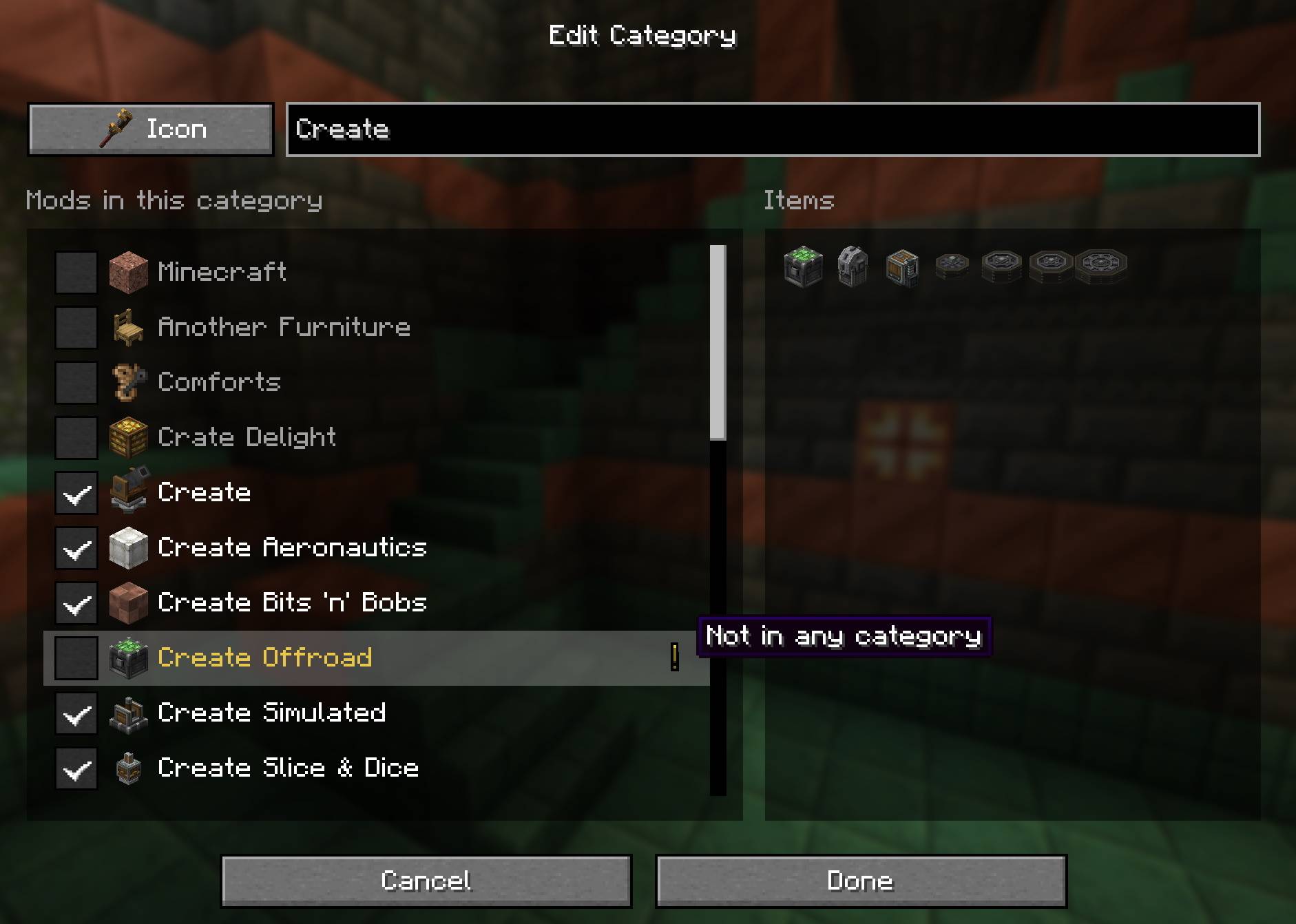 Select mods to be included in category