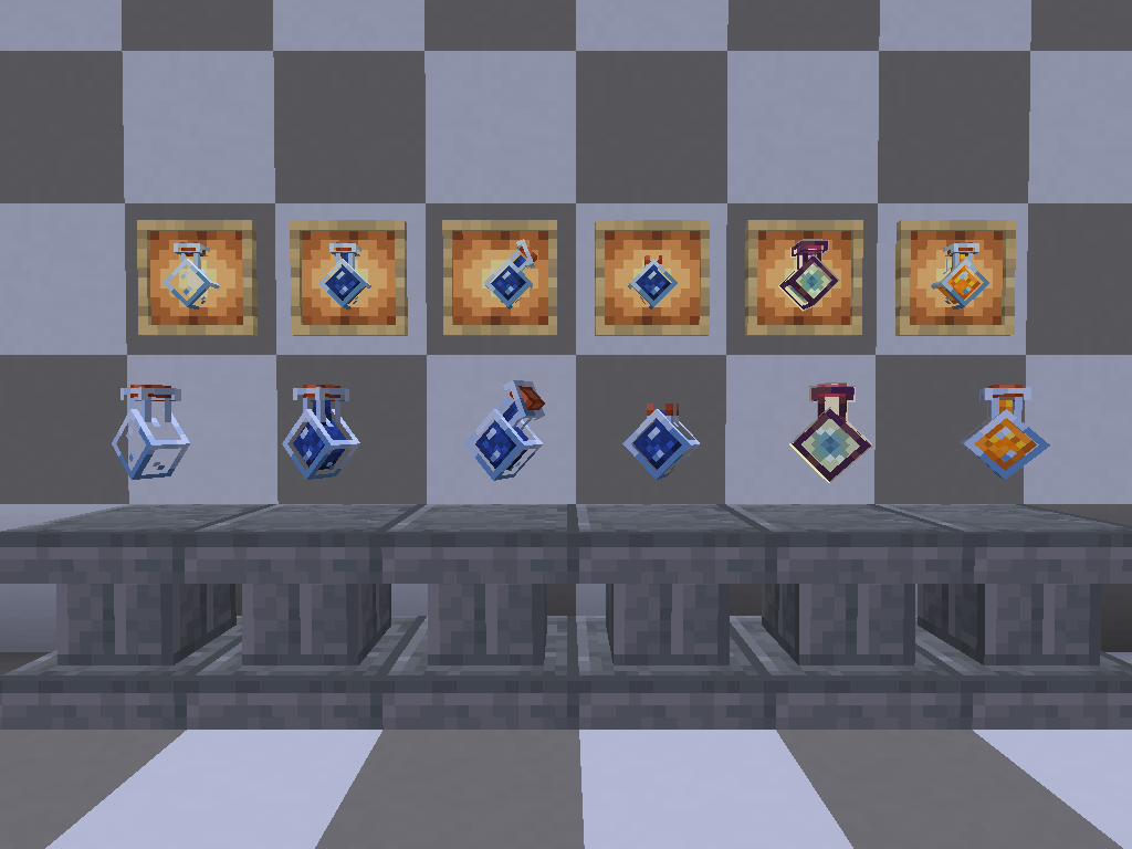 All bottle in Vanilla Minecraft are remodeled with this style, including potions!