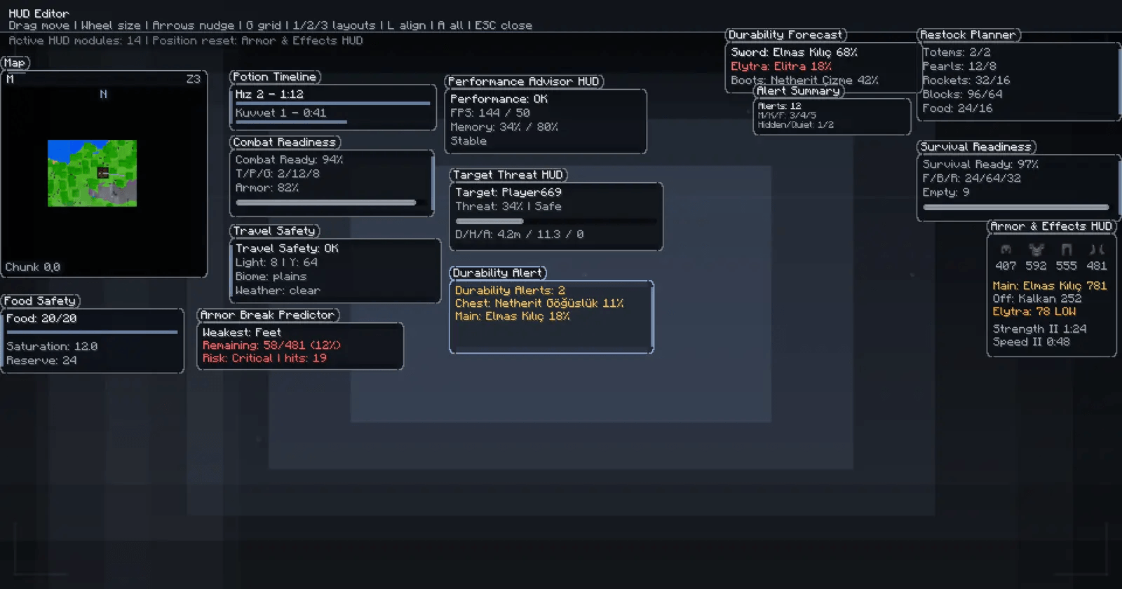 AstorClient HUD editor and map layout