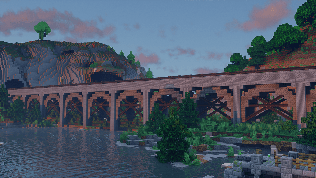 Express rail viaduct between two mountains