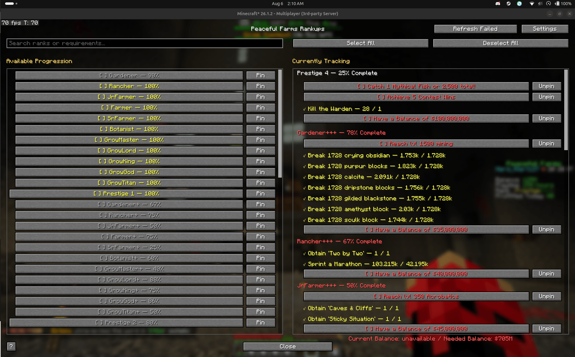 Here is the main menu, visible by the default keybind 'R' This example is showing a player who is currently P3
