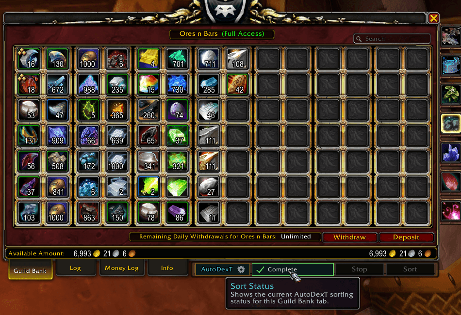Guild Bank Tab After Smart Sort Is Complete