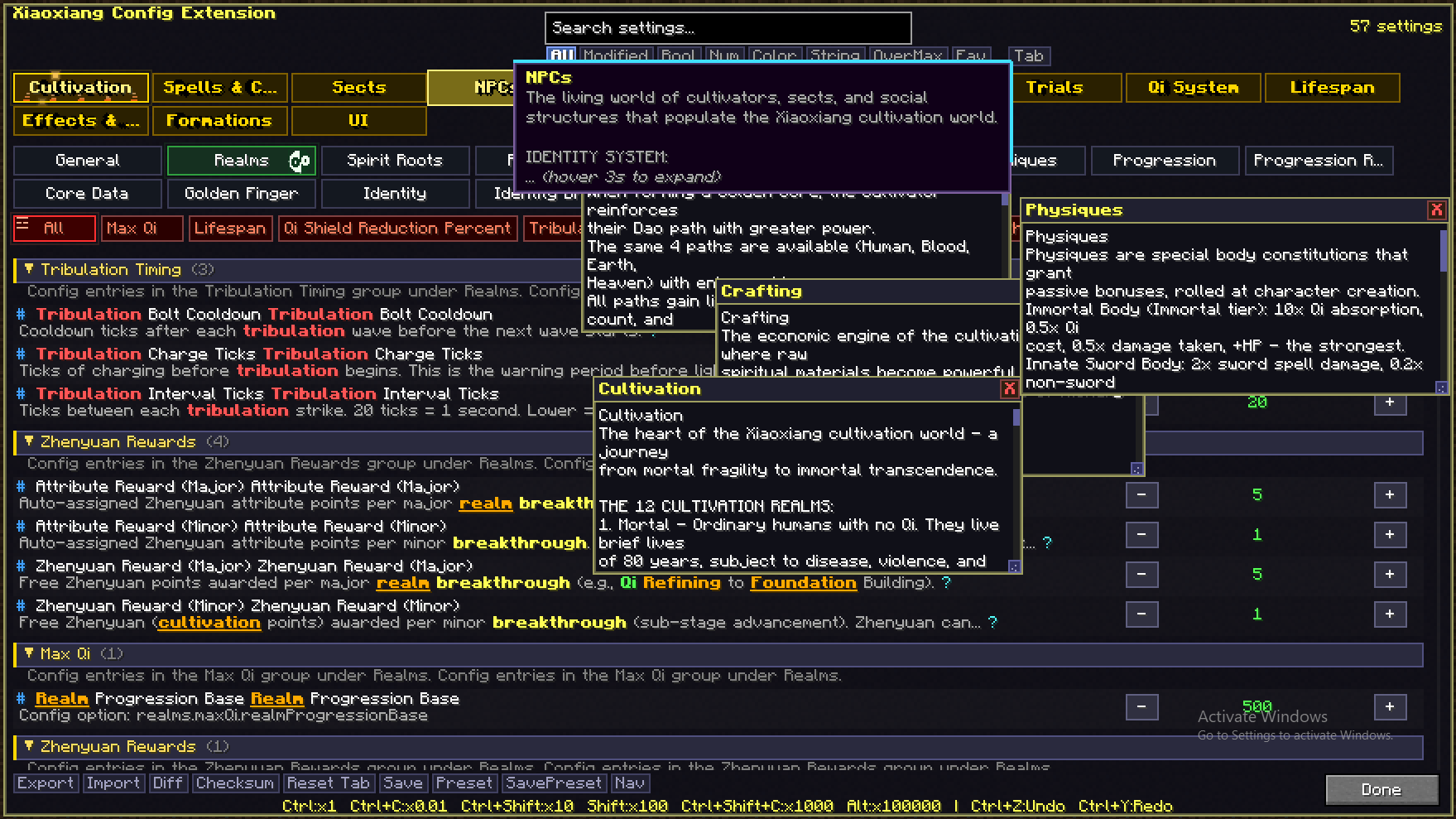 Hover over any setting in the config screen and an instant tooltip tells you exactly what it does and how it affects your world - no more guessing what a raw number in a TOML file actually controls, or digging through wikis to find out.