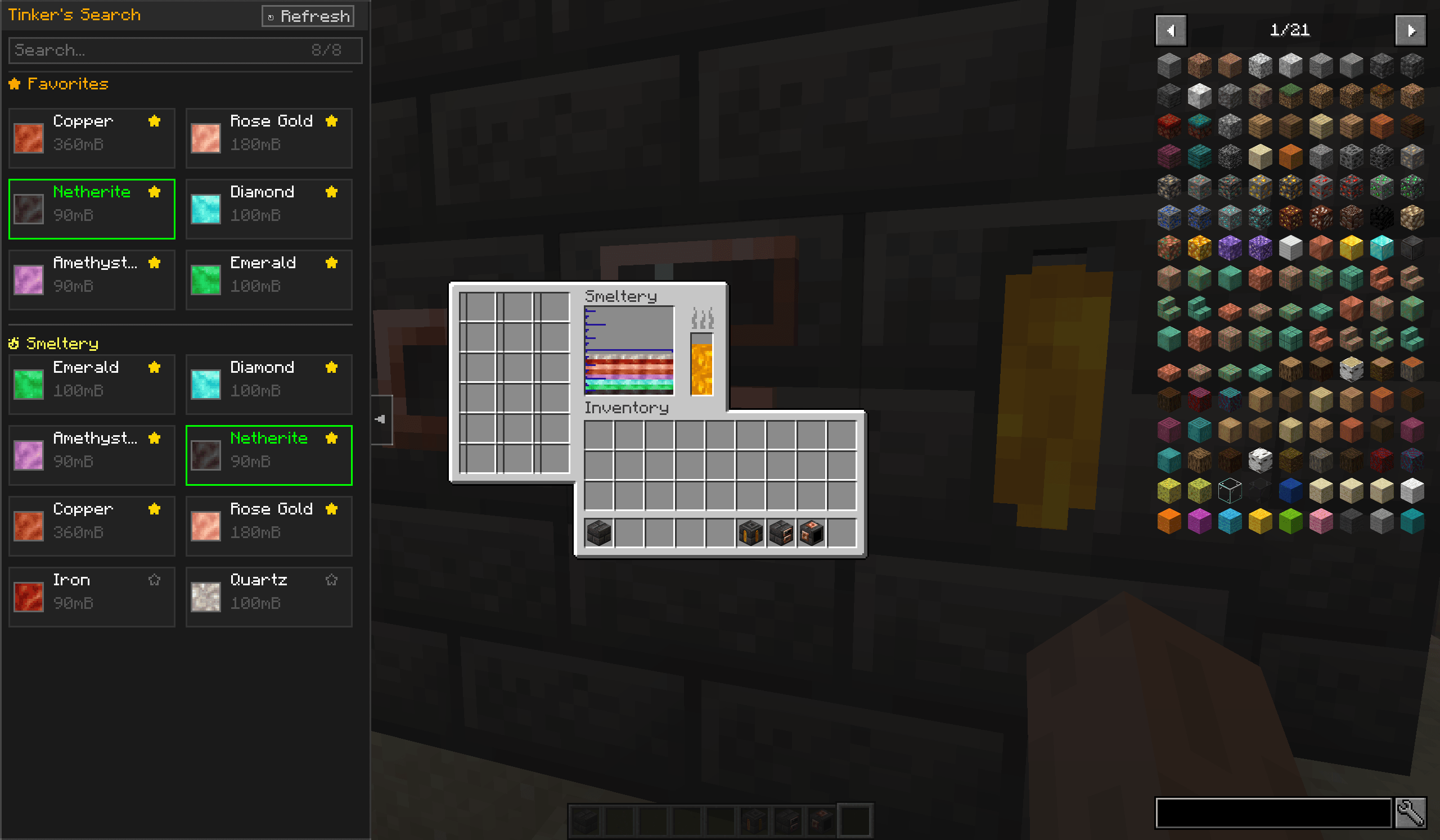 Thumbnail List all the fluids in the Smeltery and easily pick the one you want and adding "Favorite" ones