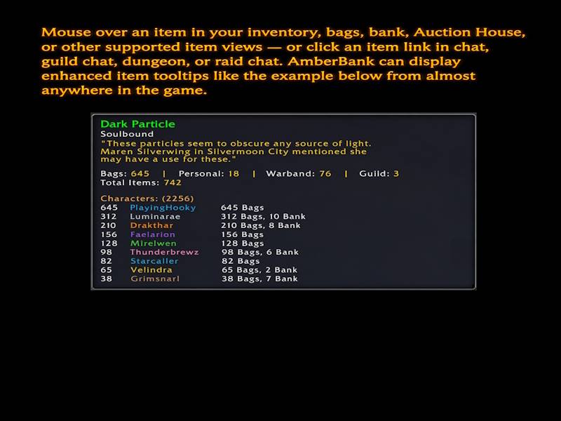 Thumbnail Shows the quick search tool-tip matching feature for almost any in-game items.