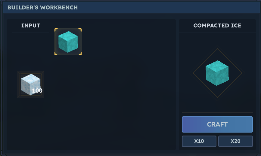 5 Ice or 5 Permafrost= 1 Compacted Ice in builder's bench