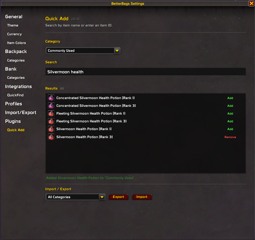 BetterBags Menu