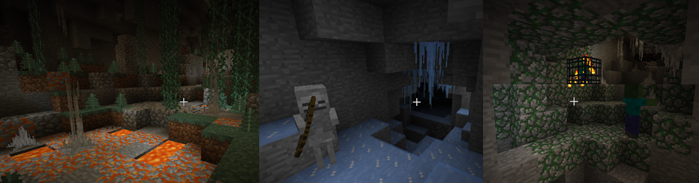 The overgrown volcanic cave, the icy cave, and a classic-style zombie dungeon