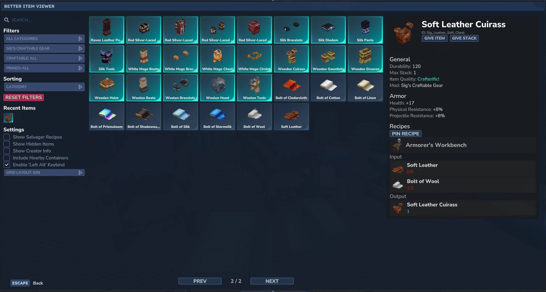 All the craftables available in v1.0