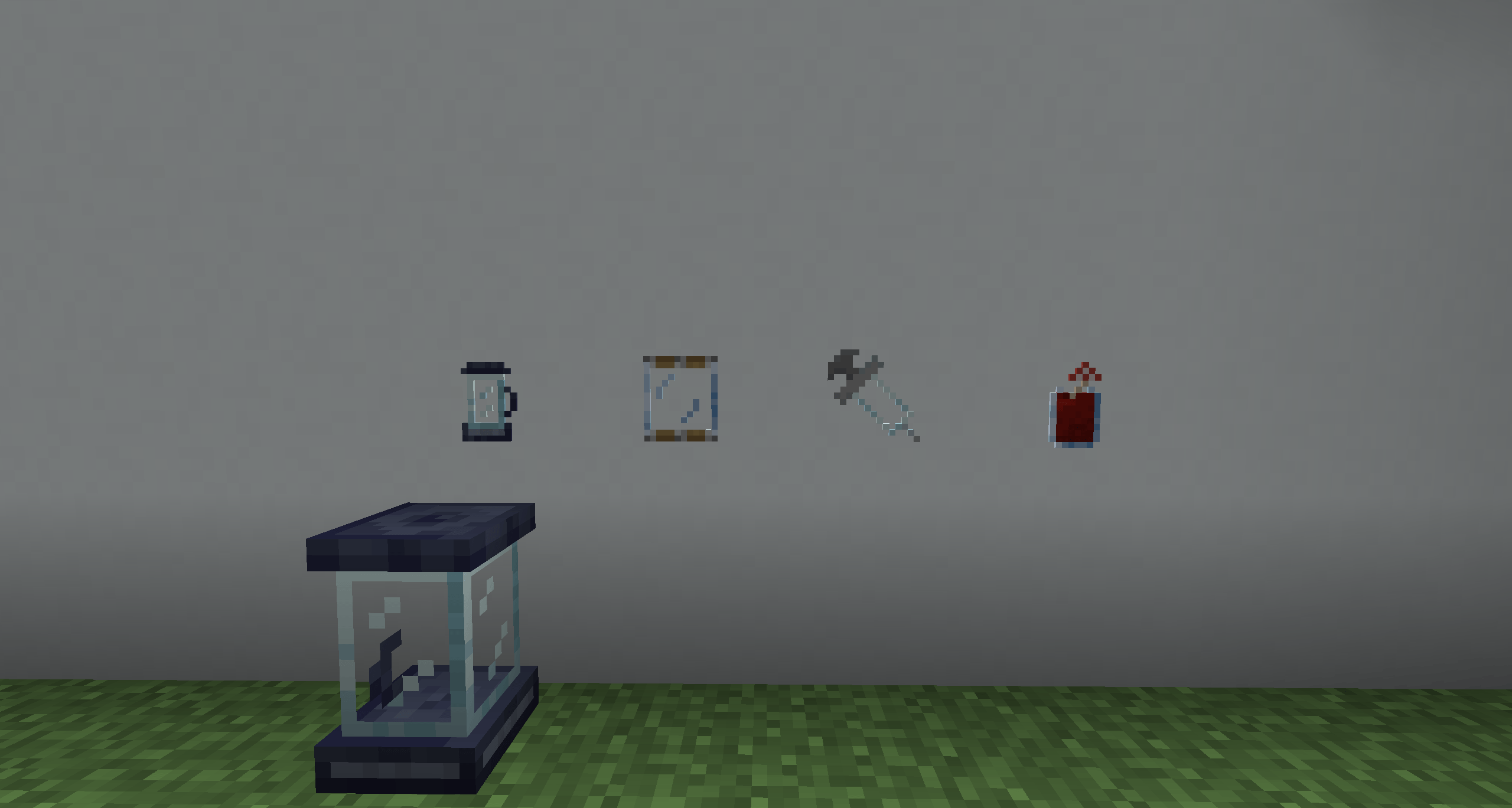 Items/Blocks in order:
Blender, Juicer, Status Baster, and Smoothie