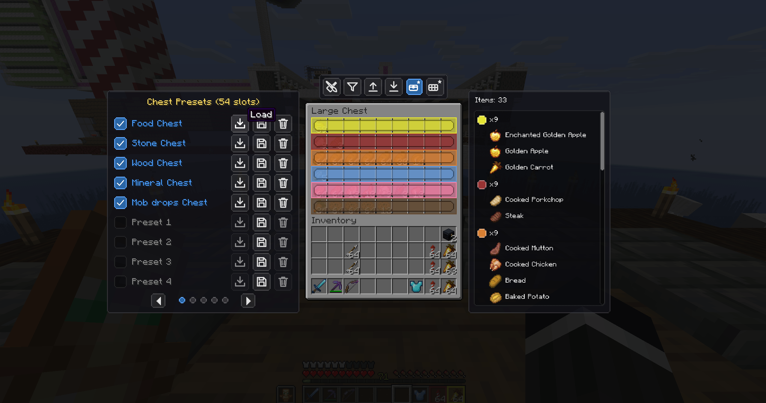 Thumbnail Ready-made chest layouts — Food, Ores, Wood, Minerals, Mob drops and more, one click away.