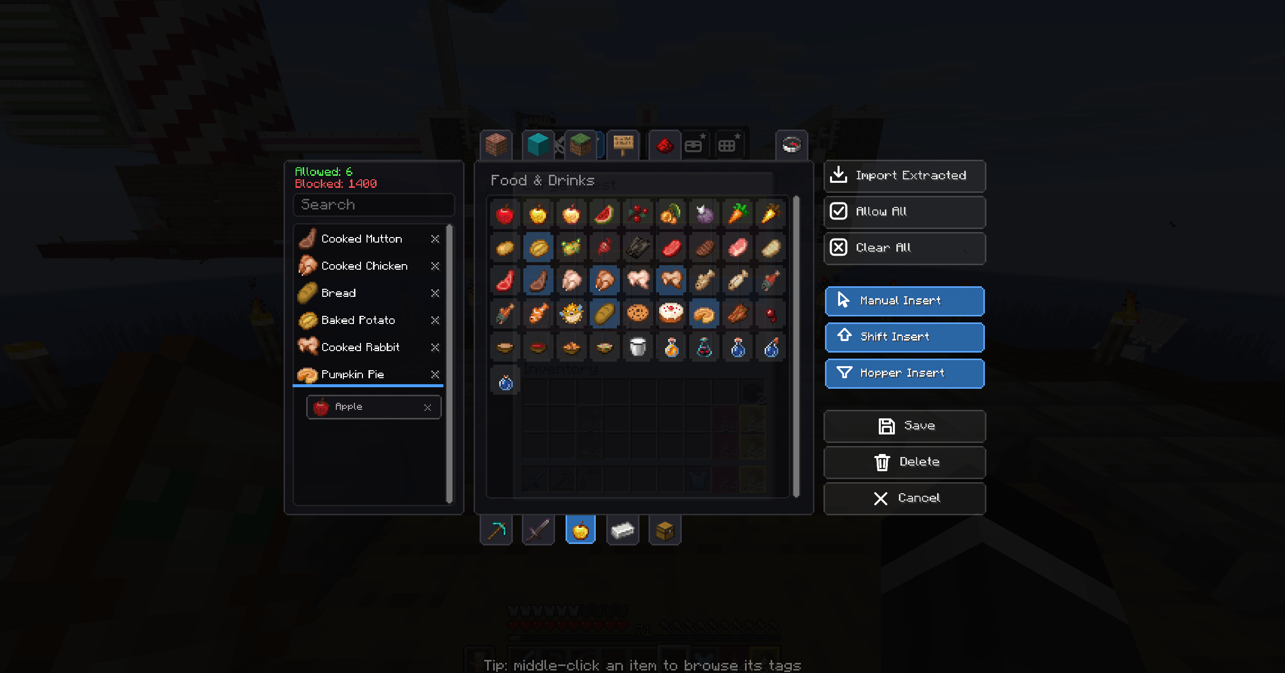 Thumbnail A dedicated, custom-built interface for choosing exactly what each part of your chest accepts.