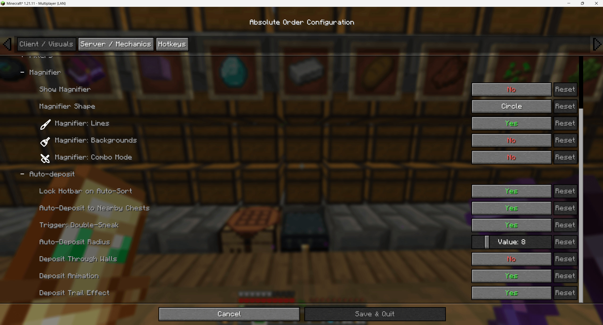 Thumbnail Server and technical options — magnifier, auto-deposit radius, deposit threshold, trail effects and more.