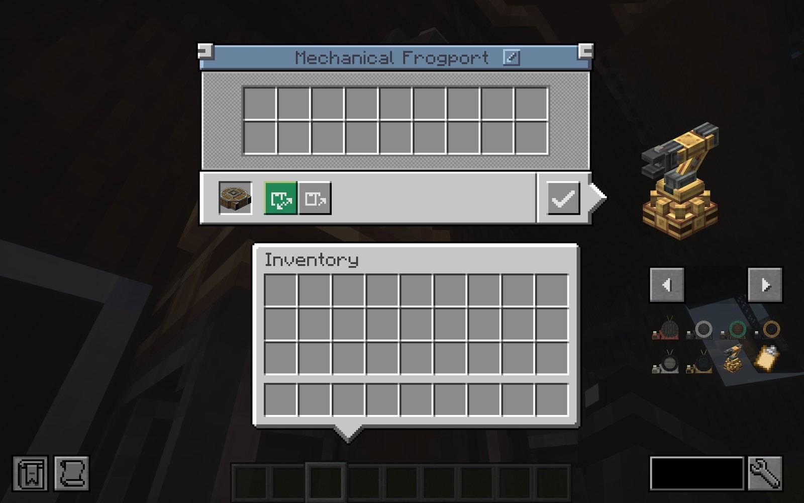 Thumbnail Configure the Mechanical Frogport using a familiar Create-style item filtering interface.