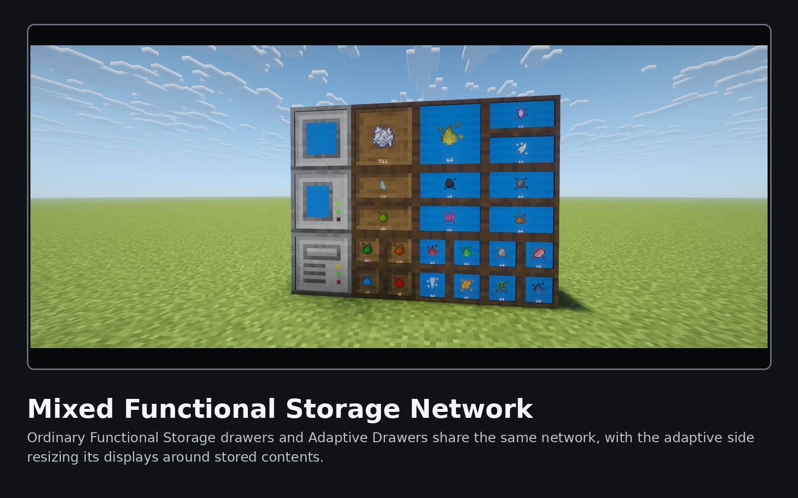 Thumbnail Ordinary Function Storage drawers and Adaptive drawers share the same network, with the adaptive side resizing display around stored contents.