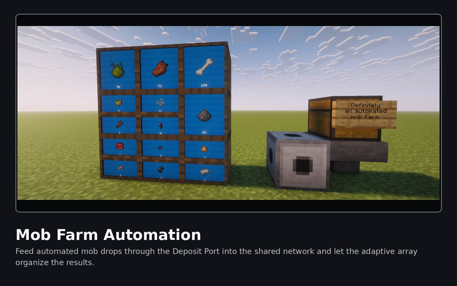 Thumbnail Feed automated mob drops through the deposit port into the shared network and let the adaptive array organize the results.
