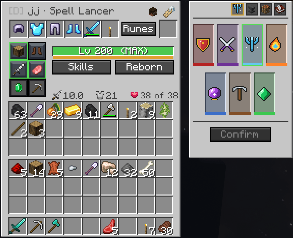 In-game interface showing the companion's armor and weapon slots, level and XP bar, Skills / Reborn / Portable Station buttons, combat stats, and the Runes panel.