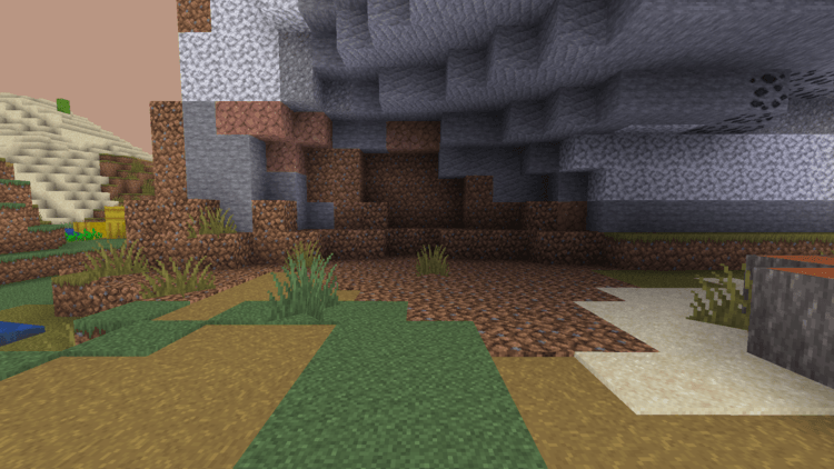 Thumbnail Close-up showcase of the stone, dirt, and cave terrain in. This demonstrates how the pack removes harsh pixel noise and clutter from basic terrain blocks while preserving the core 16x vanilla look, helping keep frame rates smooth in underground caves.