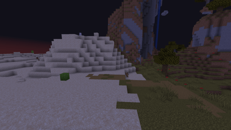 Thumbnail Distant view of a desert biome featuring sand, cacti, and terrain rendering. The textures are tweaked to eliminate grainy visual artifacts across wide landscapes, reducing VRAM load and keeping distant views looking clean on low-end hardware.