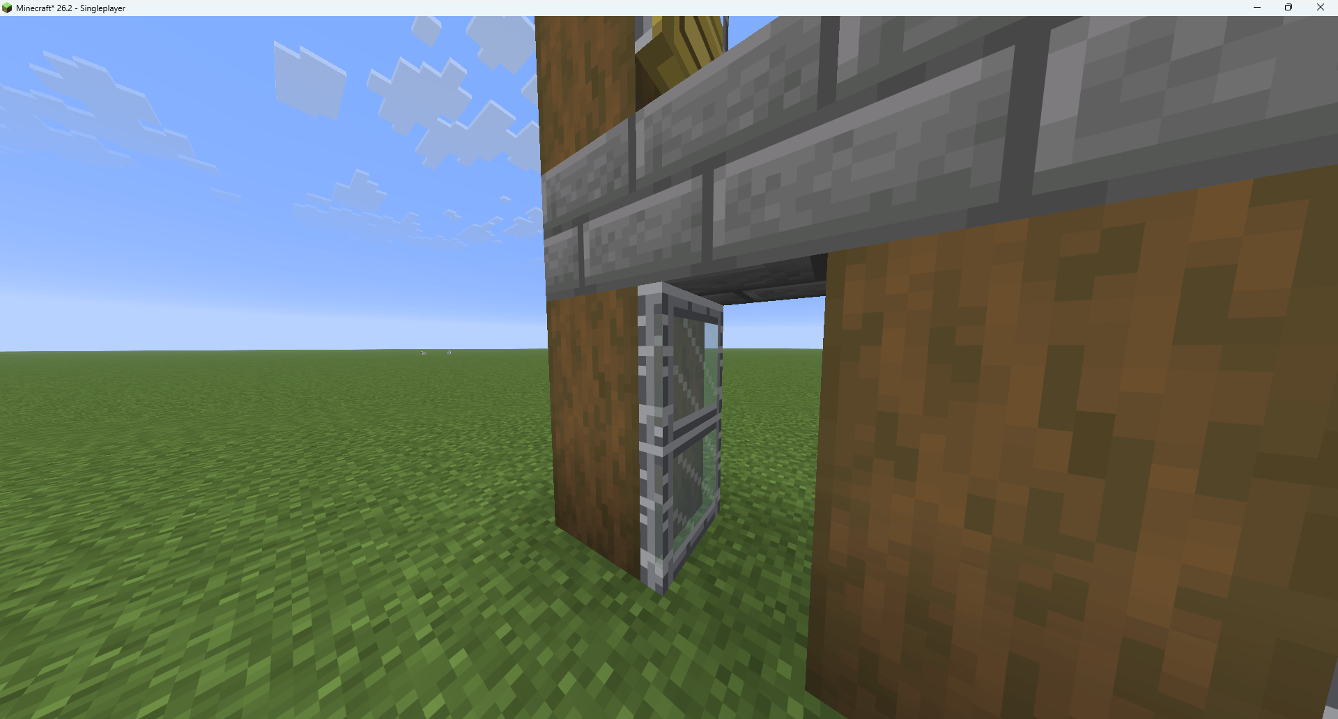 Thumbnail A vanilla-sized door. The leaf turns inside its own block — the behaviour every wider door builds on.