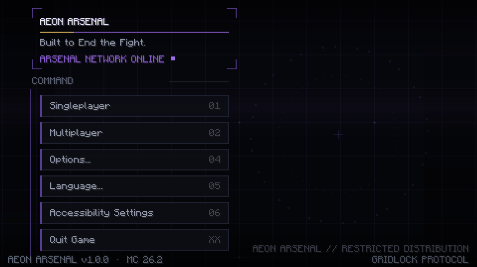 Thumbnail The custom Aeon Arsenal main menu, featuring the NEXUS interface, original music, and a fully redesigned tactical presentation.