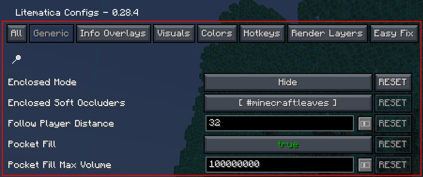 Thumbnail Shows the PunchList configuration options within Litematica's settings