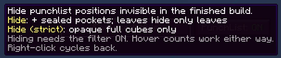 Thumbnail In-game tooltip showing Hide modes
