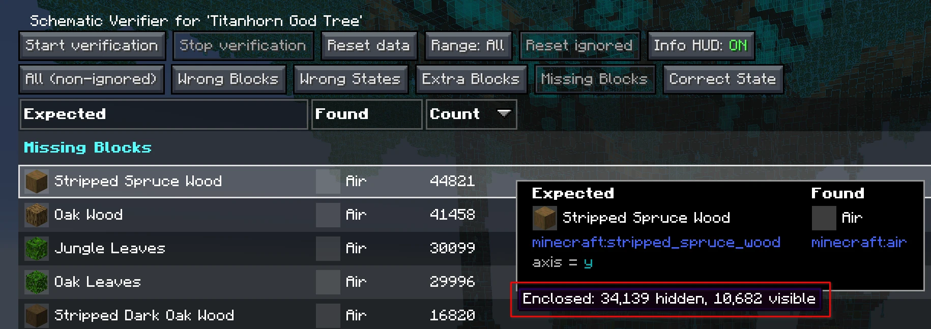 Thumbnail With PunchList enabled, hovering over materials in the Verifier list will show how many visible blocks remain