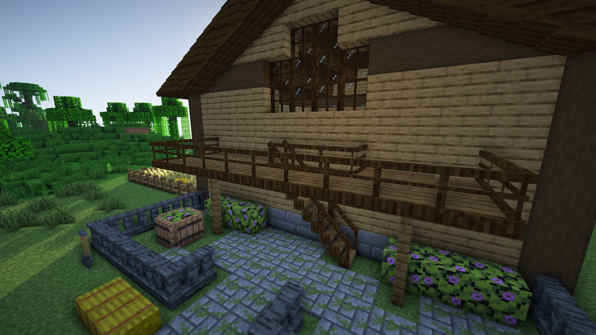 Thumbnail Cozy house using Macaw's stairs, bridges, windows, fences, and paths. Credit to Macaw's mod.