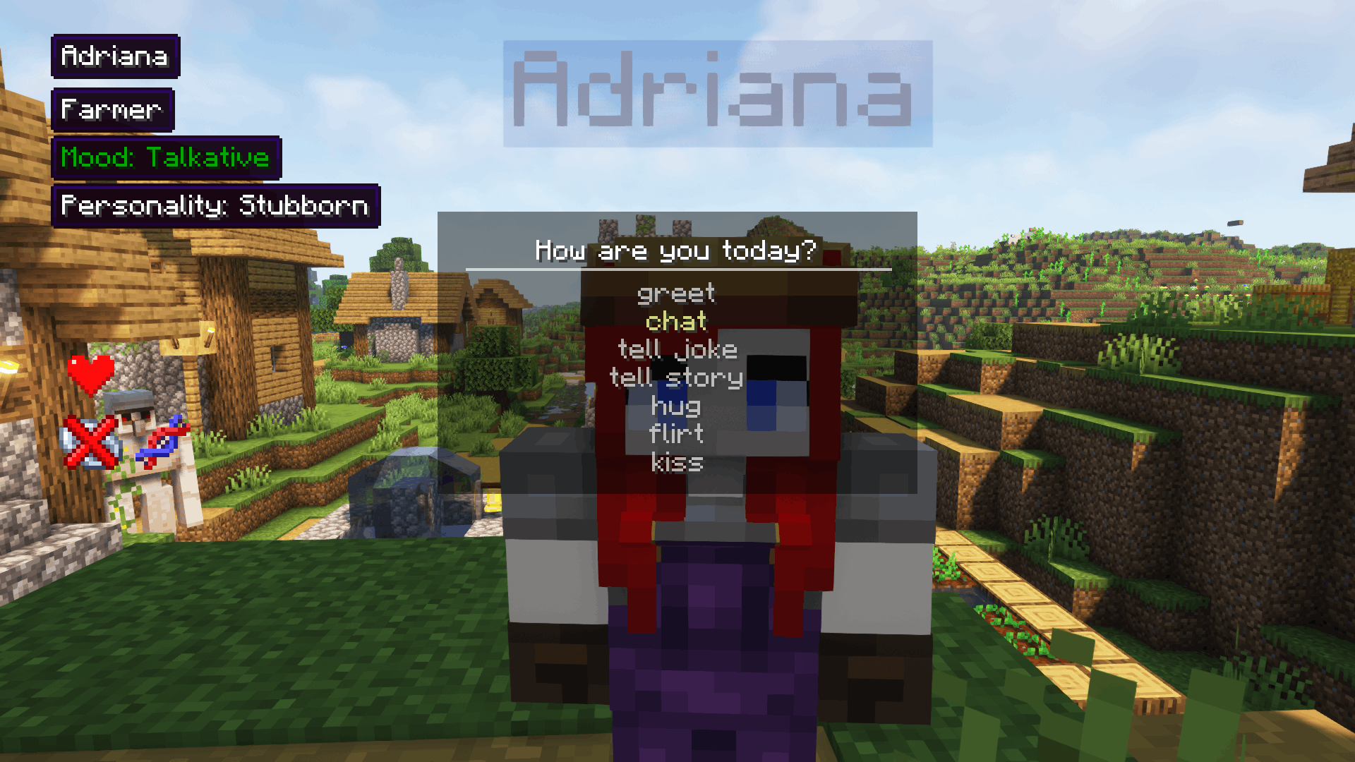 Thumbnail Featuring Adriana, one of many NPCs in Minecraft Comes Alive: Reborn, and a few interactions you can have with her. Credit to MCA: Reborn.