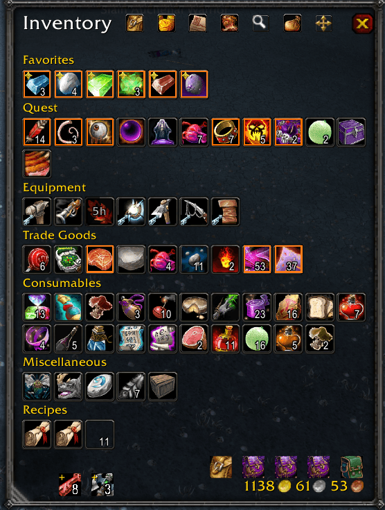 Your own inventory in grouped view
