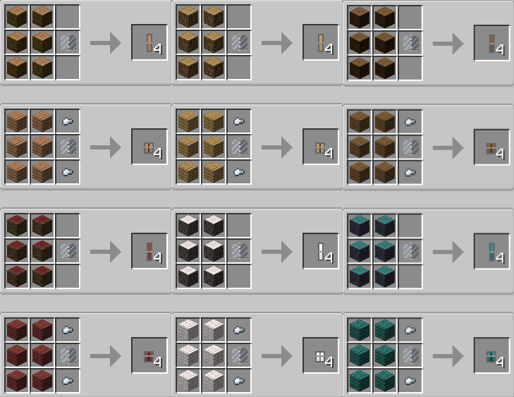 Thumbnail Different types of logs and planks, as well as bamboo, iron, copper, glass, and bookshelves, can be used to craft doors.