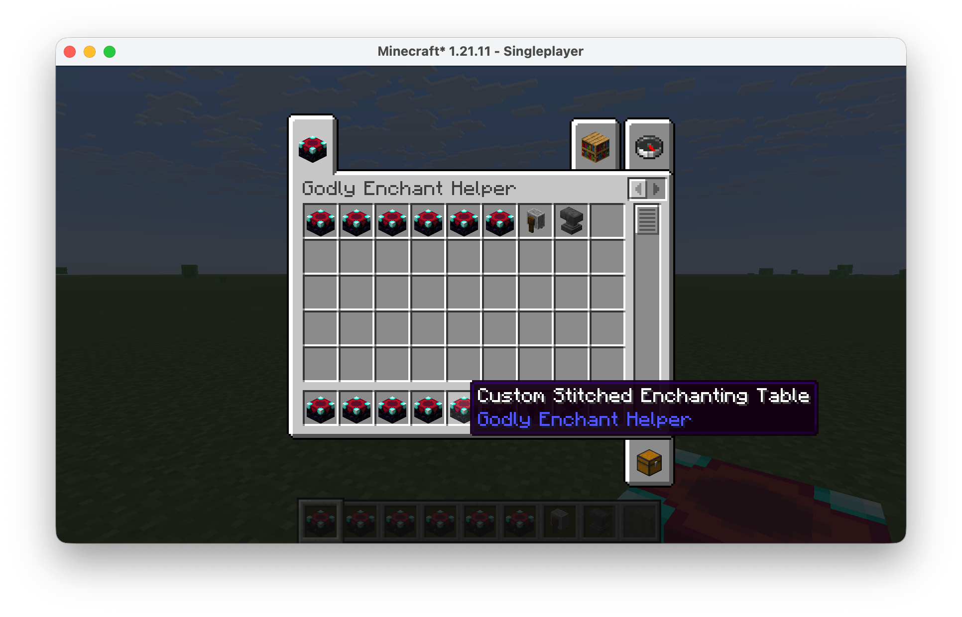 An experimental customizable version of the Stitched Enchanting Table. Its custom configuration functionality is still under development and is not fully functional in the current beta.