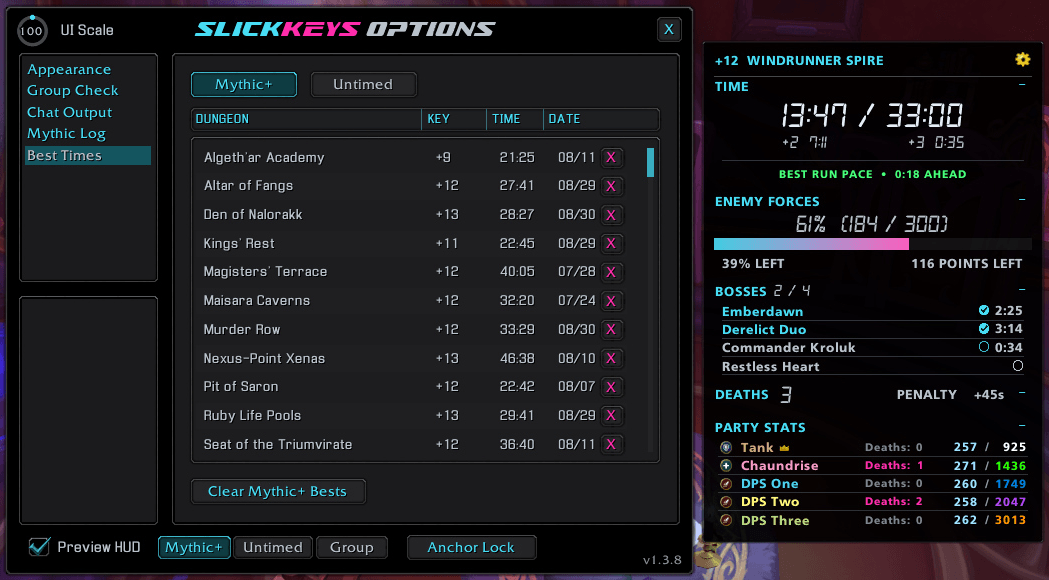 An example of the Best Times options page and the Preview HUD.