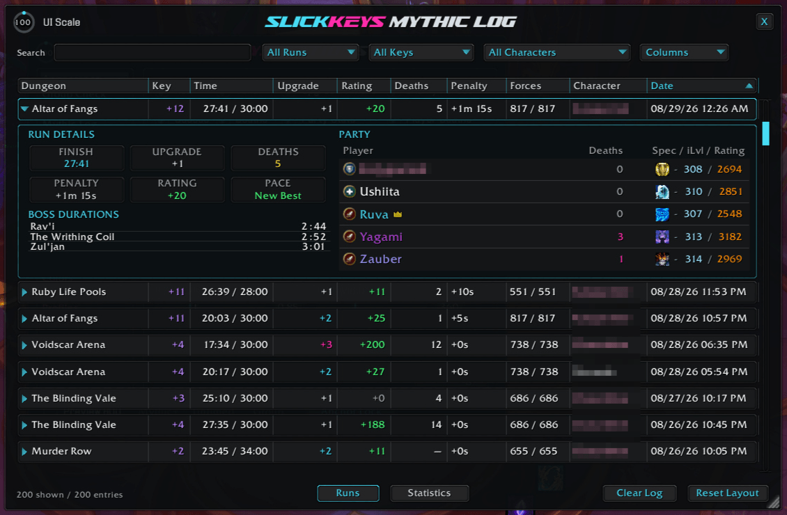 SlickKeys Mythic Log