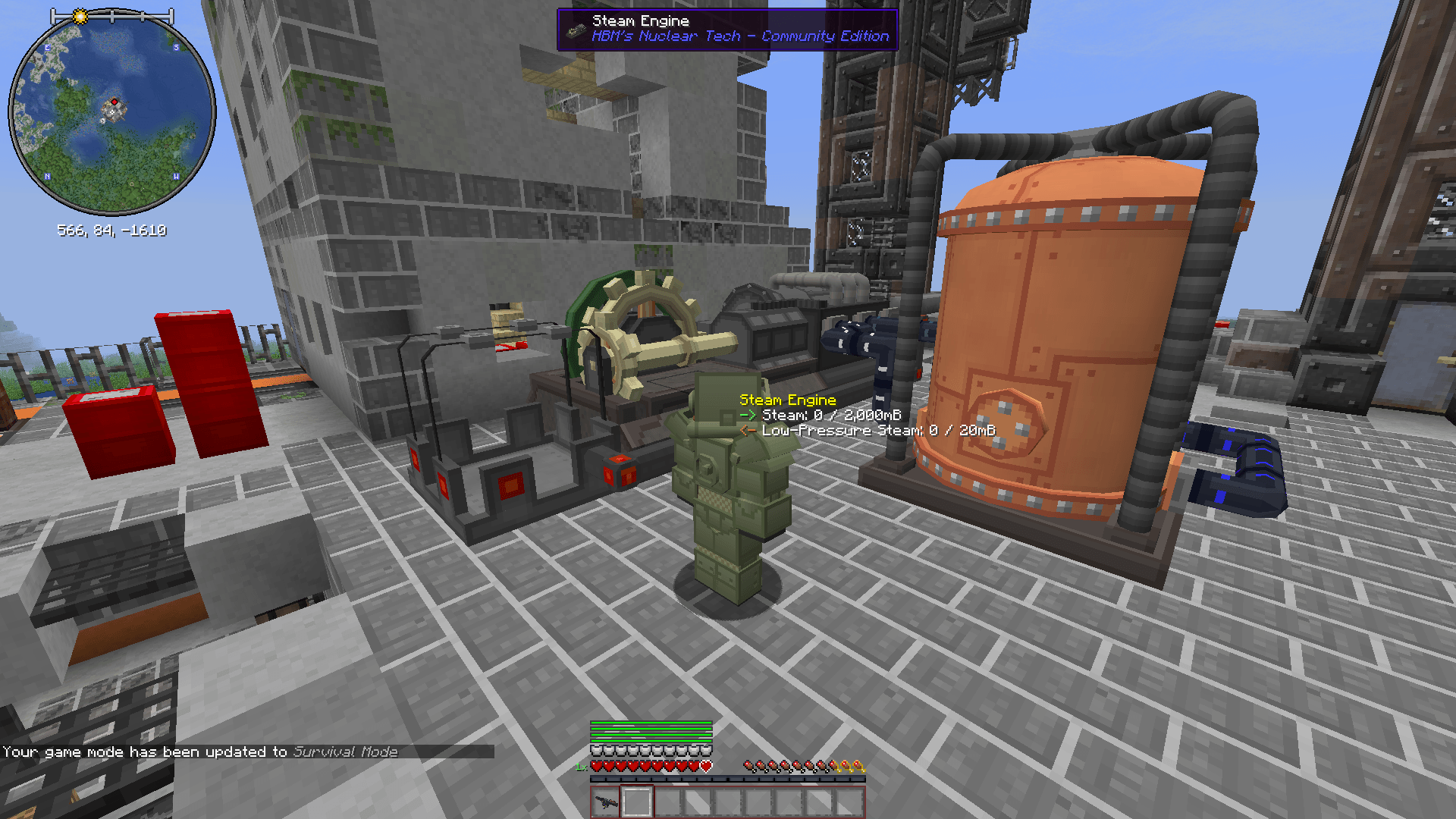 On top of an oil rig, with a basic steam setup wearing basic power armour.