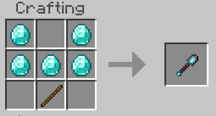 The Diamond Excavator recipe in a crafting table: five diamonds and one stick
