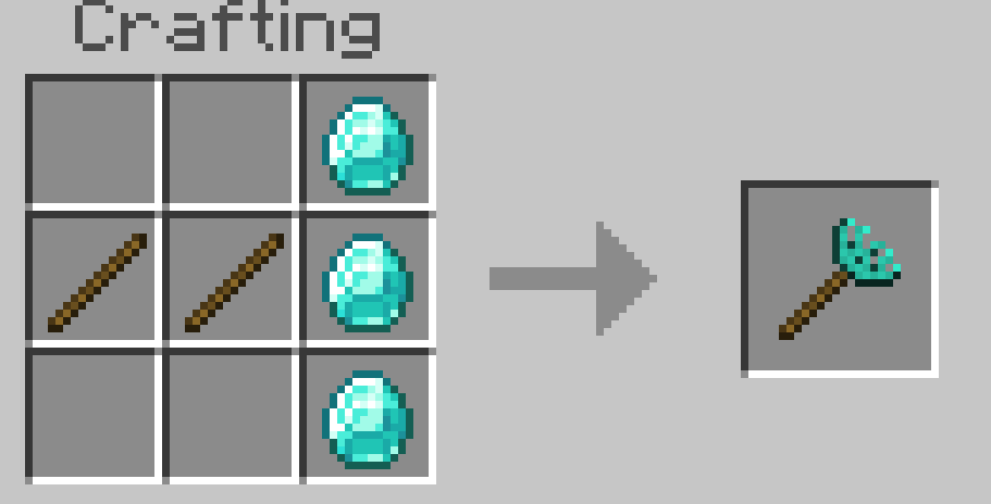 The Diamond Seeder Rake recipe in a crafting table: three diamonds down the right column and two sticks