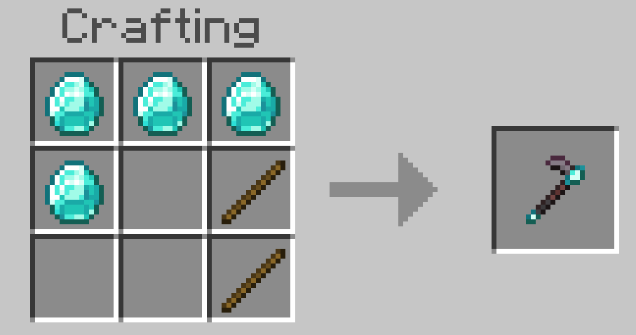 The Diamond Tiller recipe in a crafting table: four diamonds and two sticks