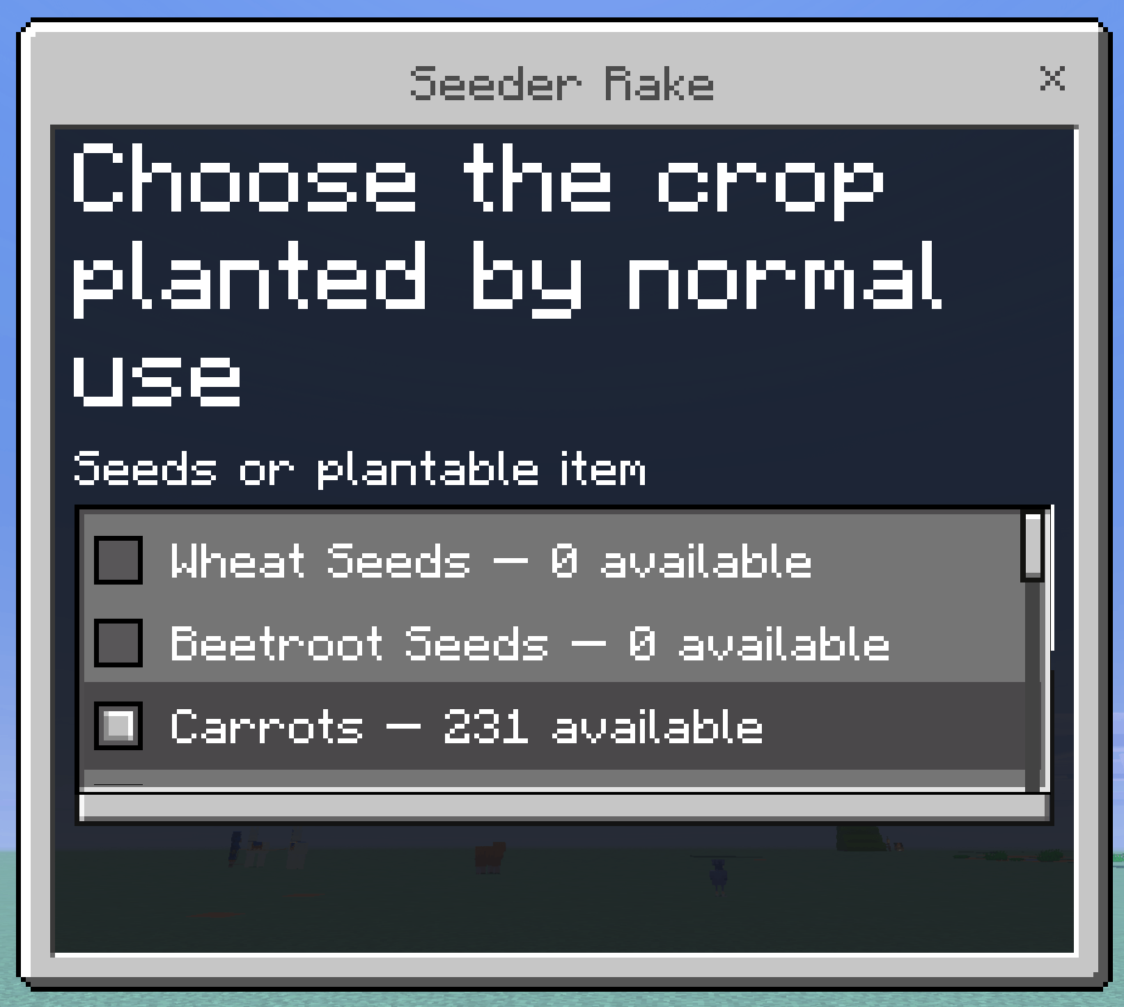 The Seeder Rake Menu