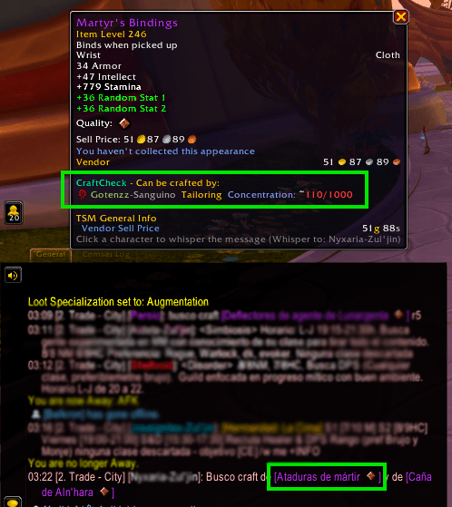 Click the object, if you can craft it, just click in the CraftCheck line, a chat window will open directly with the customer.