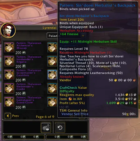 Thumbnail Tooltip before you buy the recipe with diff if you can skill up