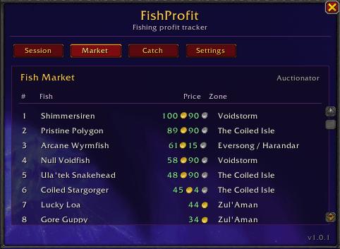 Thumbnail Compare current fish prices and see where each fish can be caught.