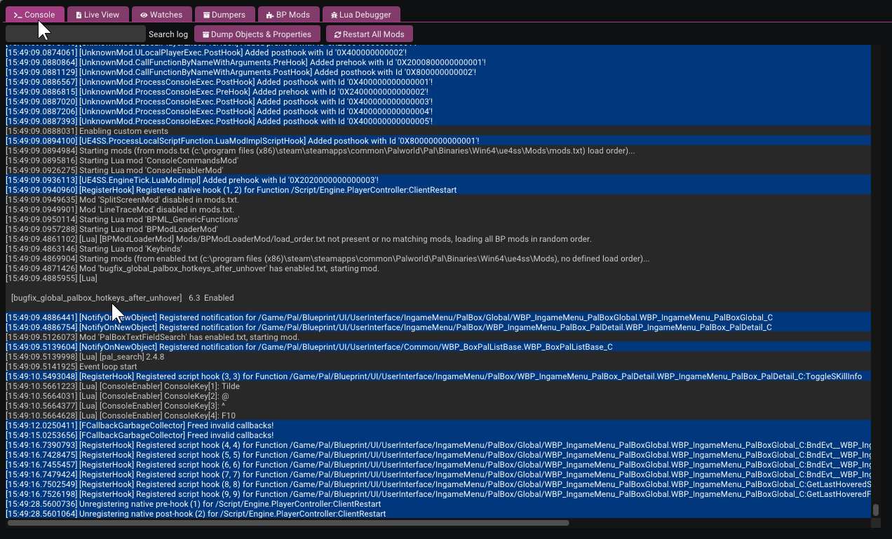 Thumbnail UE4SS.log : showing mod is enabled