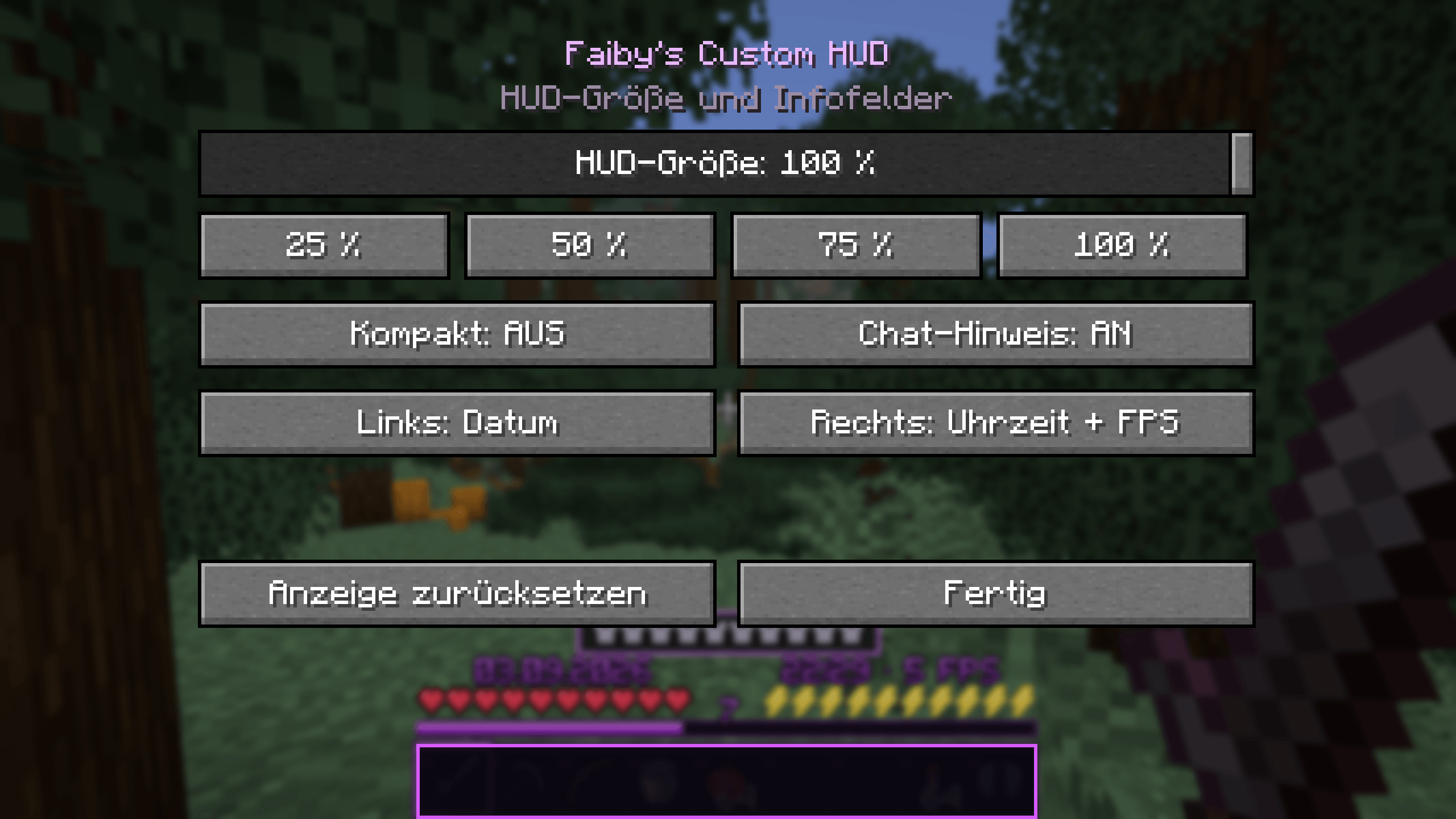 Thumbnail Customize HUD scaling from 1% to 100%, choose quick size presets, toggle compact mode and the join hint, and configure the left and right info fields. Open this menu by pressing K.