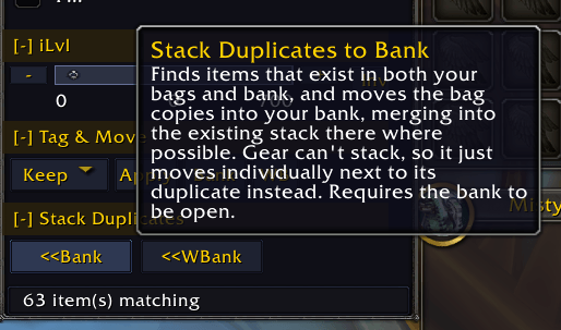 Thumbnail Quickly move duplicates across warband / bank to one or the other
