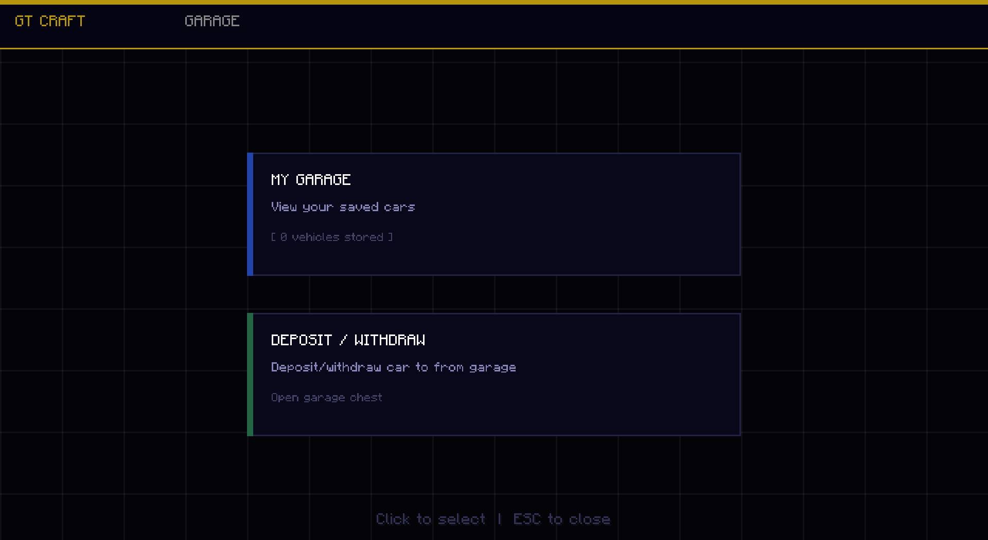 Garage Bench Menu