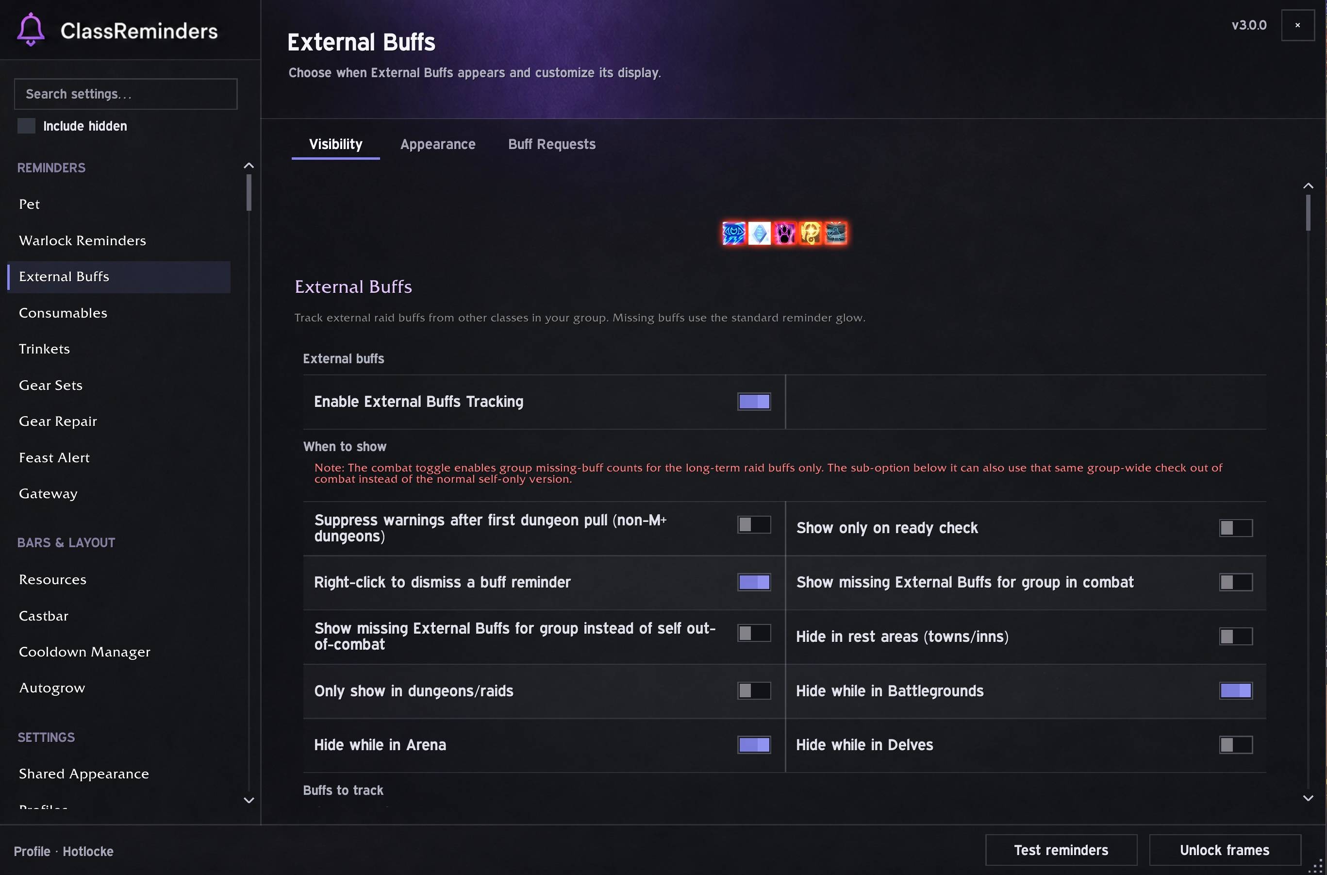 Thumbnail Track external raid buffs on yourself, the raid, etc. Request buffs with the click of a button.